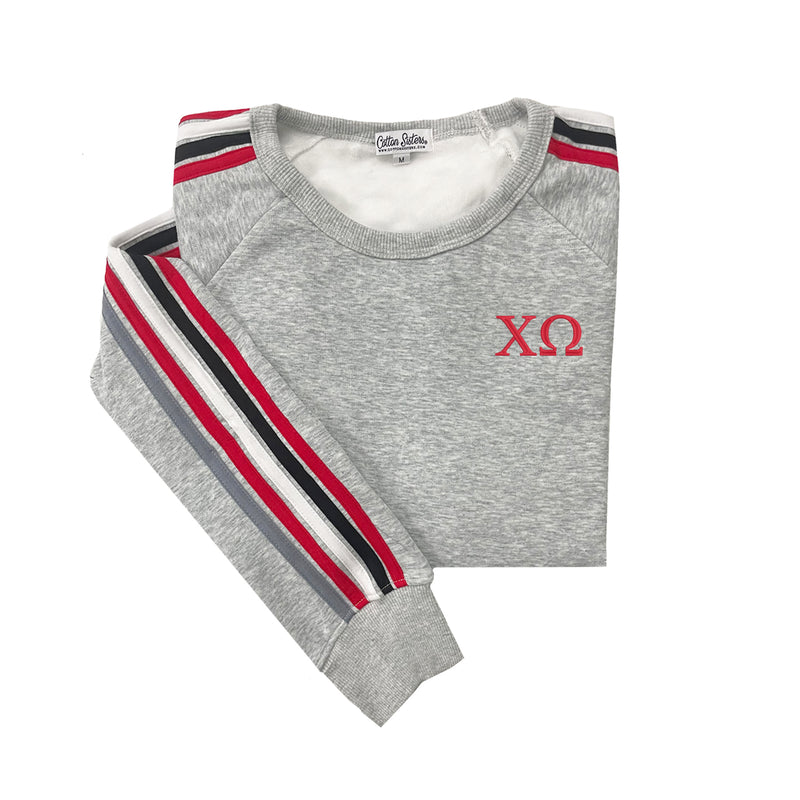 Chi Omega 5 Stripe Crewneck Sweatshirt