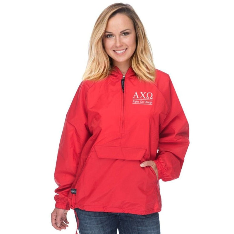 Alpha Chi Omega Classic Solid Pullover Windbreaker - Lined