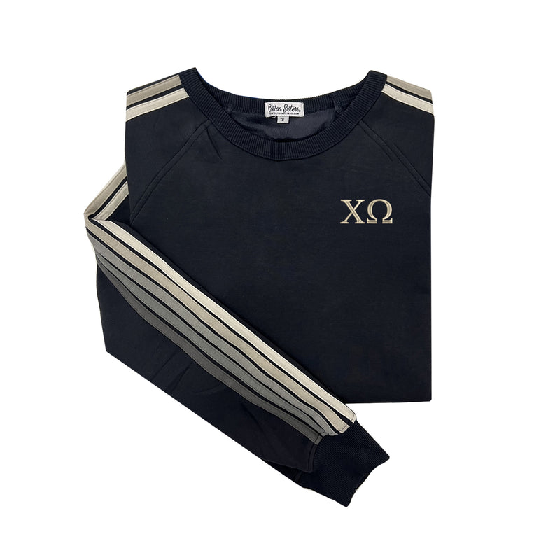 Chi Omega 5 Stripe Crewneck Sweatshirt